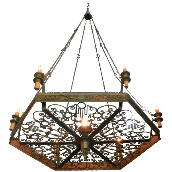 Enormous Wrought and Painted Iron Chandelier 