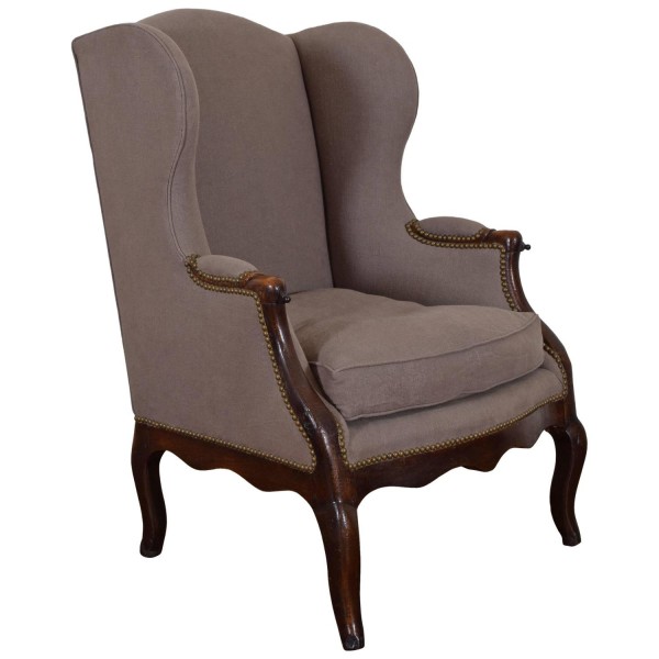 Walnut and Upholstered Bergere with Iron Slides
