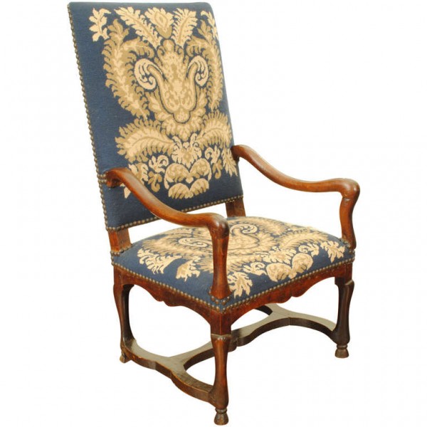 Walnut and Needlepoint Upholstered Fauteuil