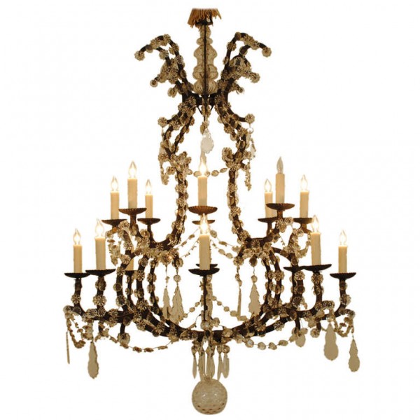 Gilt-Iron and Glass 16-Light Chandelier