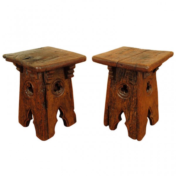 Pair of Elmwood Tabourets