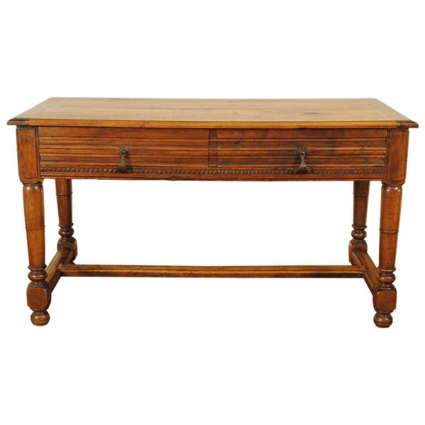 Carved Walnut 2-Drawer Table