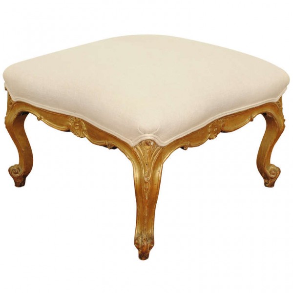 Carved Giltwood and Upholstered Bench