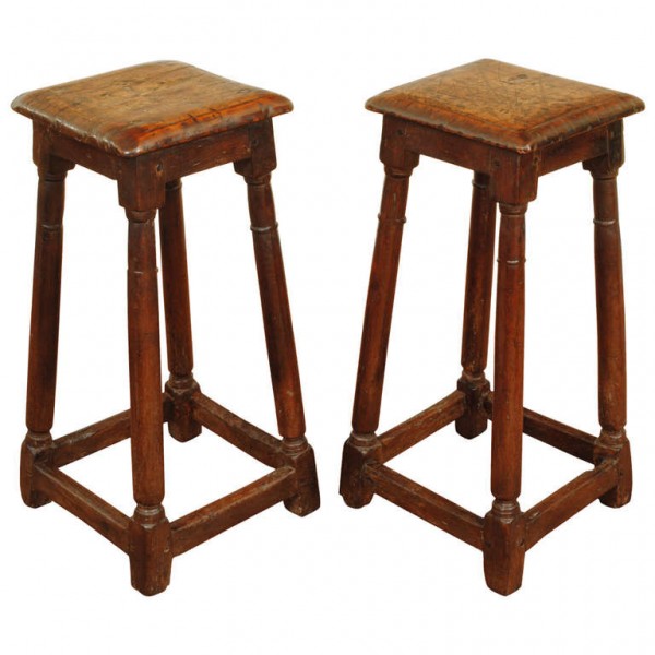 Pair of Walnut and Oak Joint Stools