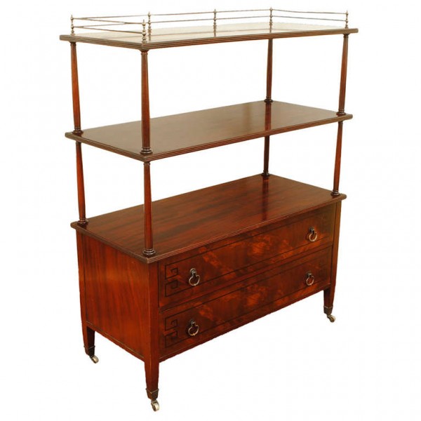 Mahogany 2-Drawer Etagere with Brass Gallery