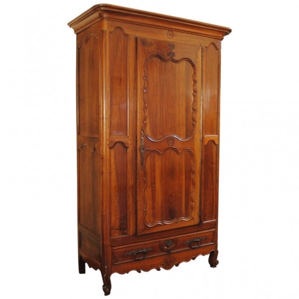 Carved Walnut 1-Door Armoire