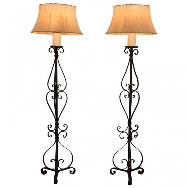 Pair of Wrought and Parcel-Gilt Floor Lamps