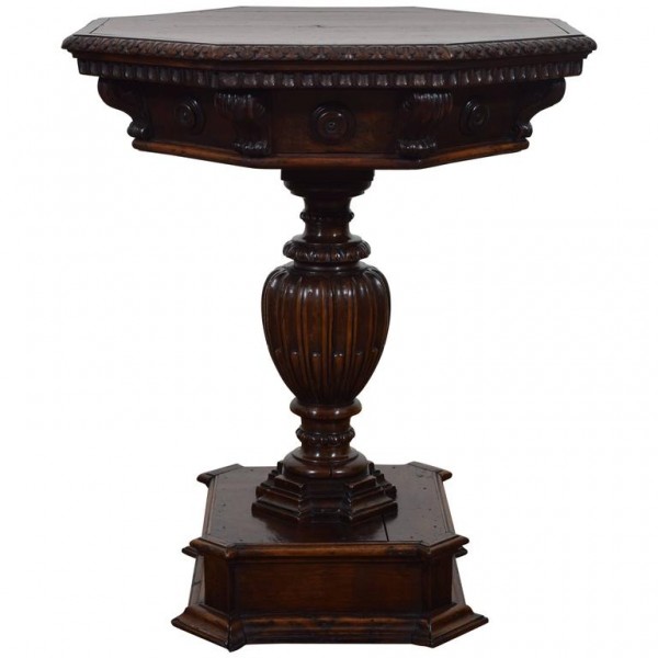 Carved Walnut 1-Drawer Table