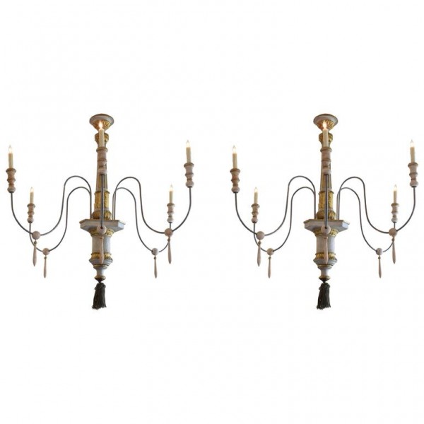 Pair of Large Painted and Giltwood Chandeliers
