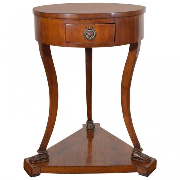 Unusual Light Walnut Circular 1-Drawer "Footed" Table