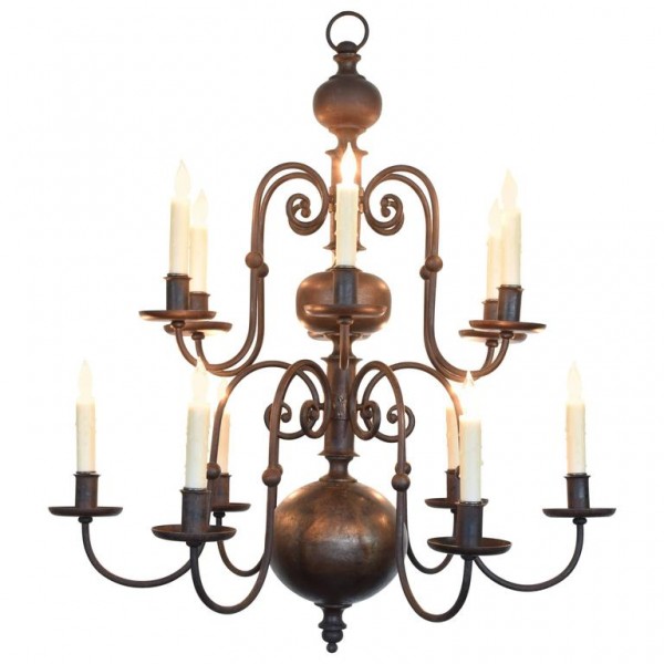 12-Light Steel Chandelier, UL Wired