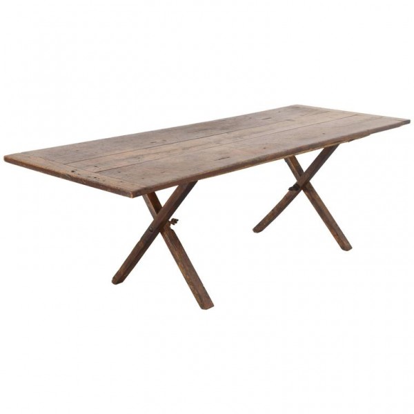 Poplar Campaign Table with Folding Trestle Base
