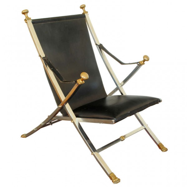 Steel and Brass Folding Chair, Attributed to Maison Jansen