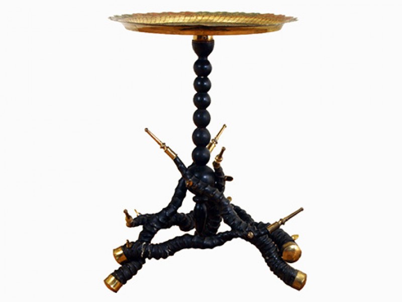 Etched & Painted Brass Top Ball Turned Brass Mounted Horn Table