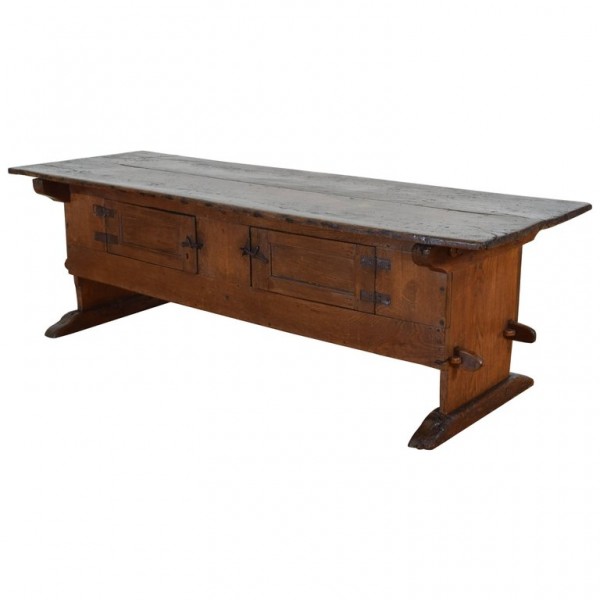 Unusual Oak Rustic Table with Hinged Doors