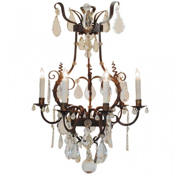 Gilt Iron & Glass 6-Light Chandelier