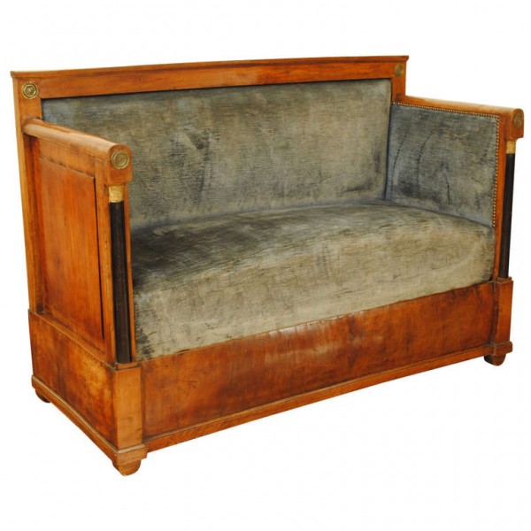 Walnut, Gilt, Ebonized, and Upholstered Divano