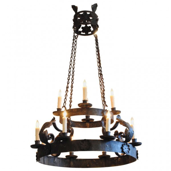 Wrought Iron 2-Tier, 12-Light Chandelier