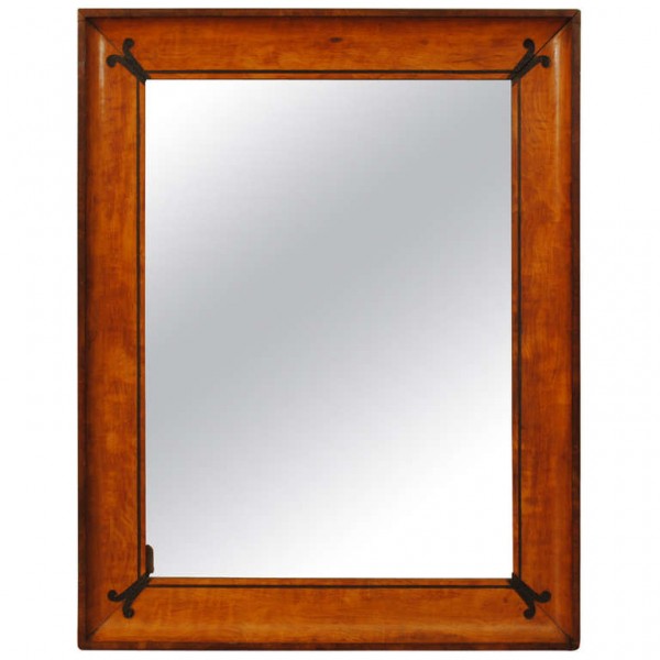 Light Walnut and Leather Inlaid Mirror