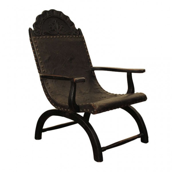 Hardwood and Leather Upholstered Armchair