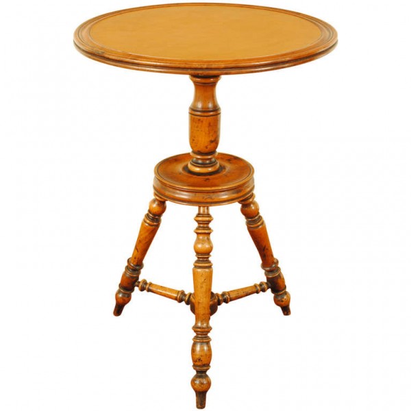 Turned Walnut Leather Top Gueridon