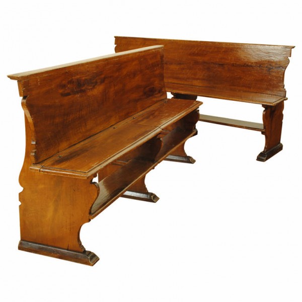 Pair of Pinewood and Grain Painted Trestle-Form Benches 