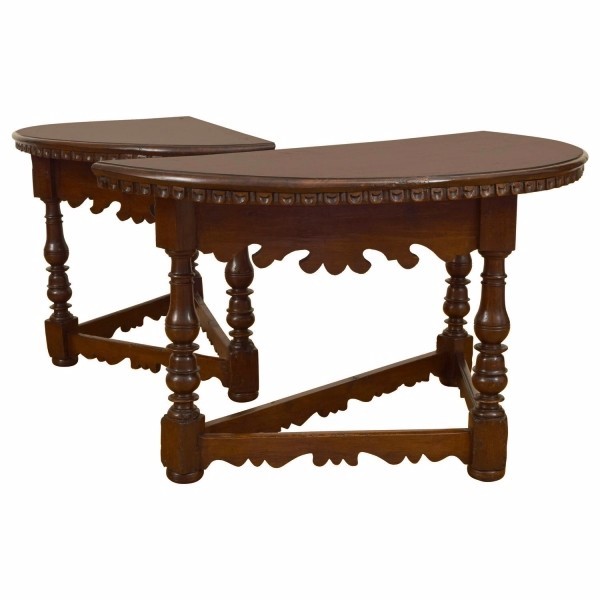 Pair of Walnut Demilune Console Tables