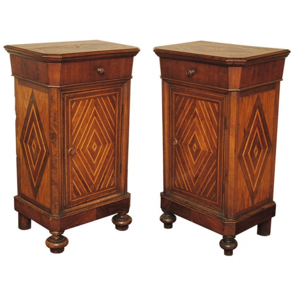 Pair of Walnut and Inlaid Bedside Commodes