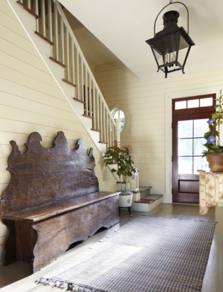 Pair of Pinewood and Grain Painted Trestle-Form Benches 