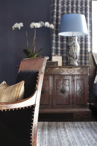 Walnut Bergere Upholstered in Blue Velvet
