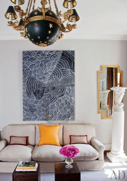 Gilt Brass and Painted Metal 4-light Chandelier 