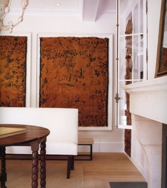 Pair of Large Signed Painted Canvas Wall Panels in Giltwood Frames