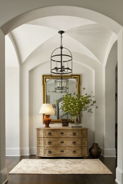 Large Incised Giltwood Mirror, Four Mirror Plates