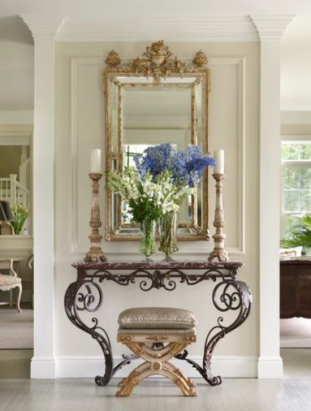 Wrought Iron and Pinewood Console