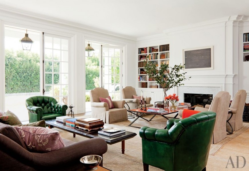 Pair of Mahogany and Tufted Leather Upholstered Bergeres