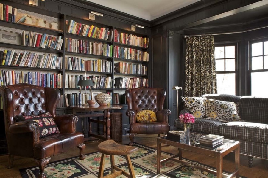 Pair of Tufted Leather Wing Chairs