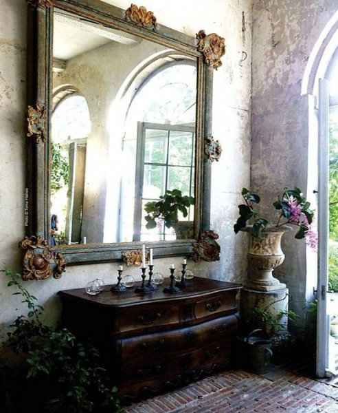 Elaborately Carved Walnut and Giltwood Mirror 