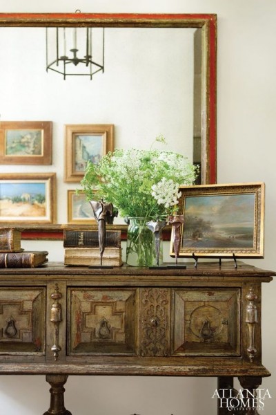 Paper Decorated Mirror with Raised Moldings 