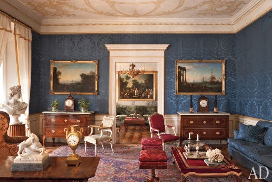 Pair of Walnut Veneered Marble Top Credenzas