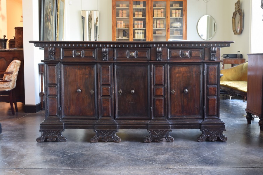 Carved Walnut 7-Drawer 3-Door Credenza