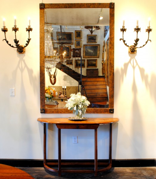 Pair of Painted Wrought Iron and Wooden 3-Light Sconces
