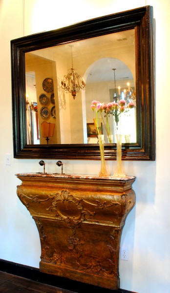 Giltwood Altarpiece as a Console with Marble Top