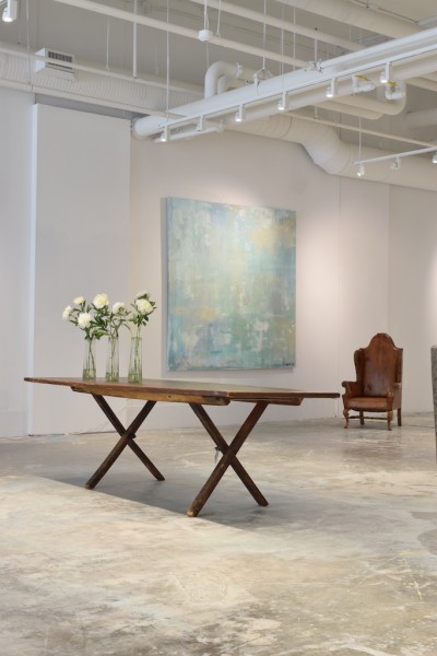 Poplar Campaign Table with Folding Trestle Base