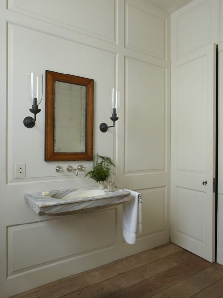 Light Walnut and Leather Inlaid Mirror