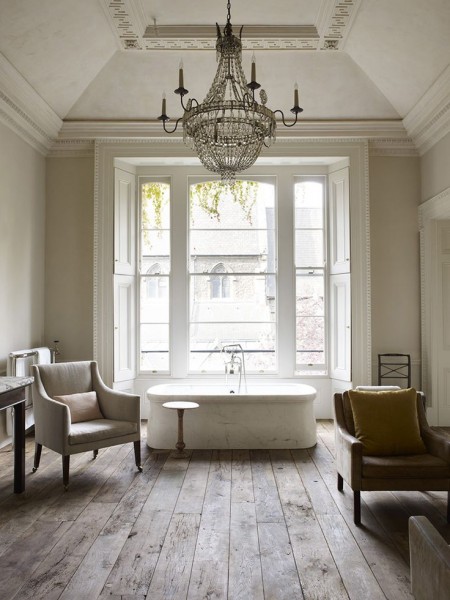 Stamped Brass and Glass Four Rings 12-Light Chandelier