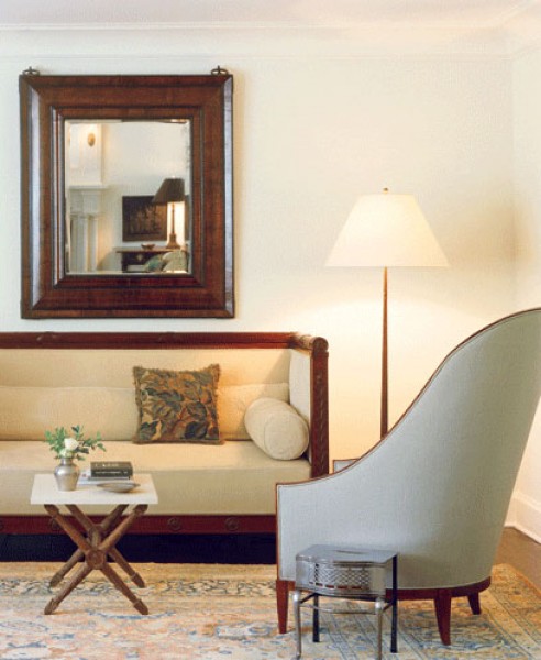 Walnut, Gilt, Ebonized, and Upholstered Divano