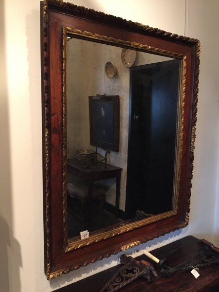 Carved and Veneered Walnut and Giltwood Frame/Mirror