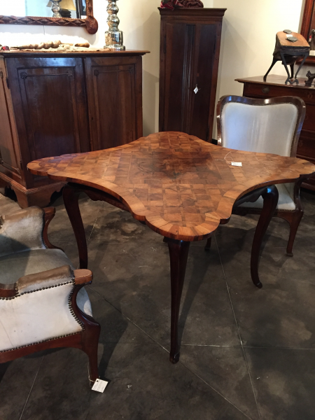 Marquetry Veneered Games Table with Rosewood Base