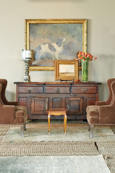 Walnut and Leather Low Side Table