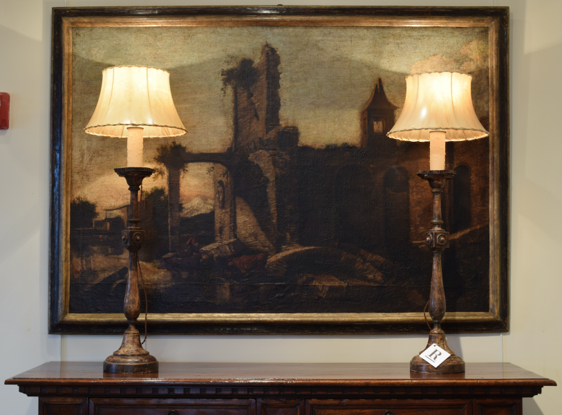 Oil on Canvas, "Landscape with Ruins and Herds"